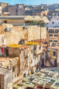 High angle view of buildings in city