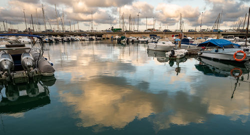 Boats moored in harbor