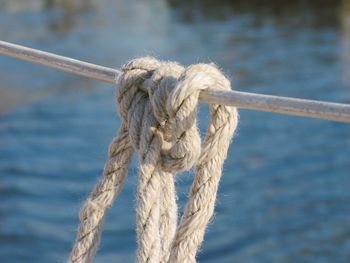 Close-up of rope tied on boat