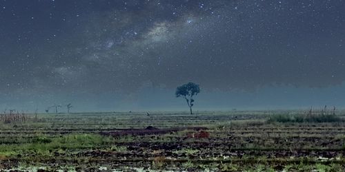 Scenic view of field against sky at night
