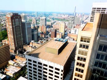 High angle view of cityscape against sky