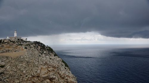 Scenic view of rocks in sea against sky