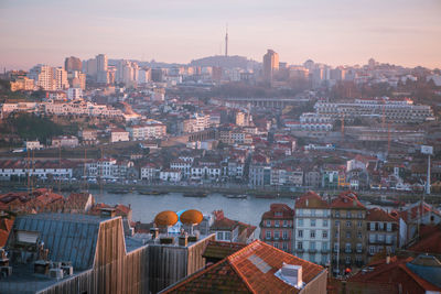 High angle view of buildings in city