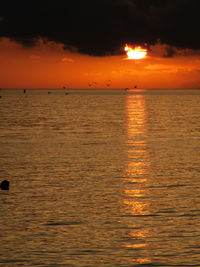 Scenic view of sea against orange sky