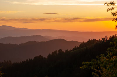 Scenic view of mountains against sky during sunset