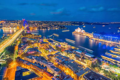 High angle view of illuminated city at night