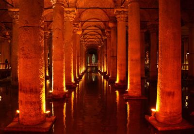Interior of illuminated basilica cistern