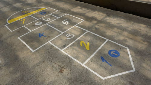 High angle view of hopscotch on footpath