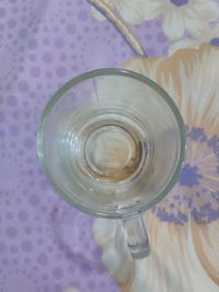 High angle view of glass of water on table