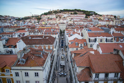 High angle view of buildings in city