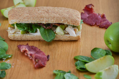 Close-up of sandwiches on table