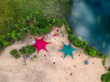 High angle view of people on beach