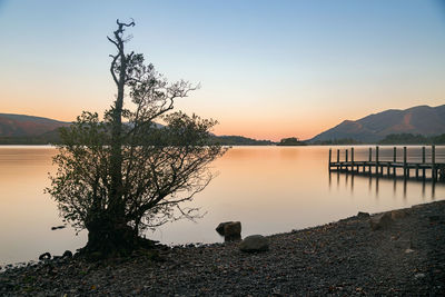 Scenic view of lake against sky during sunset