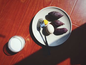 High angle view of breakfast served on table