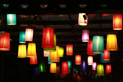 Illuminated lanterns hanging at night