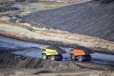 High angle view of construction vehicles at site