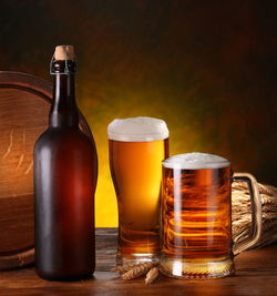 Close-up of beer glass on table