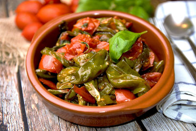 Close-up of salad in bowl on table