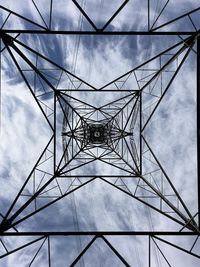 Low angle view of electricity pylon against sky