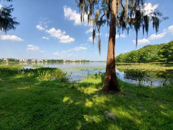 Scenic view of lake against sky