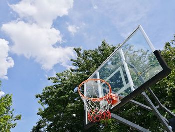 Low angle view of basketball hoop against sky