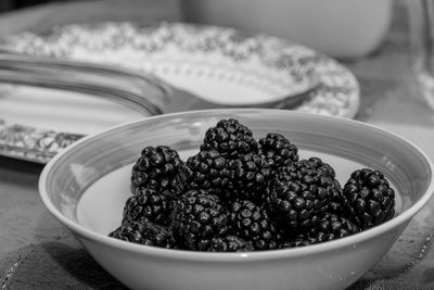 High angle view of fruits in bowl on table