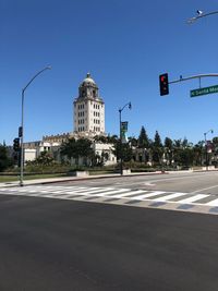 City street against clear blue sky