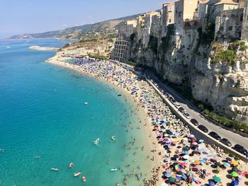 High angle view of crowd at beach