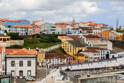 High angle view of townscape against sky