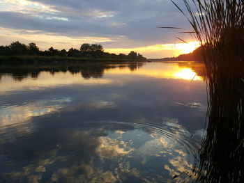 Scenic view of lake against sky during sunset