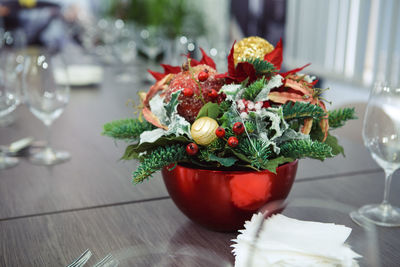 Close-up of flower vase on table