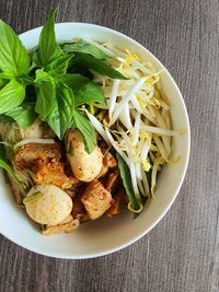 High angle view of meal served on table