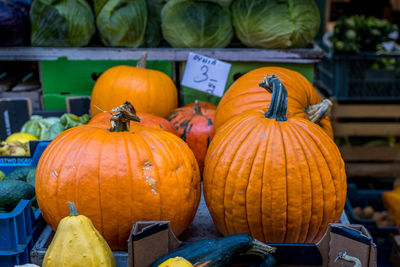 Pumpkins for sale at market stall