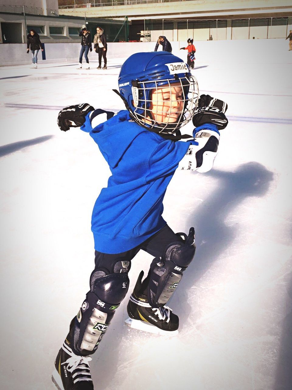 winter sport, ice rink, hockey, sport, ice hockey, one person, winter, leisure activity, cold temperature, people, full length, skill, practicing, headwear, ice-skating, playing, ice skate, athlete, day, outdoors, snowboarding, adults only, adult