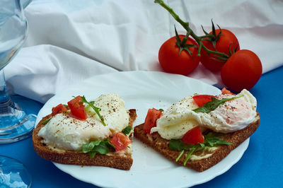 Close-up of breakfast served on table