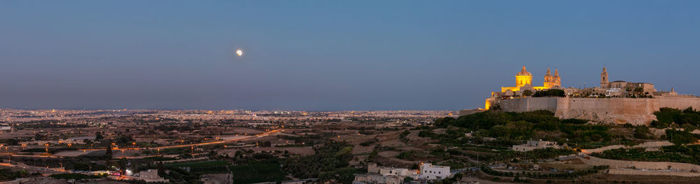 Panoramic view of buildings in city against sky