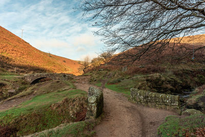 Road passing through landscape against sky