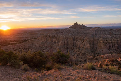 Landscape of massive rock formation at sunset in angel peak wilderness in new mexico