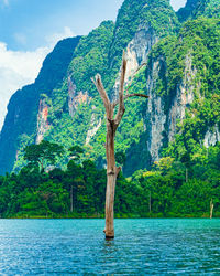 Scenic view of sea against mountain