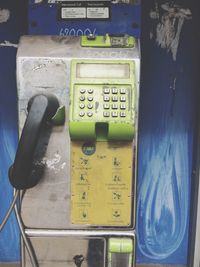 Close-up of telephone booth