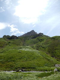 Scenic view of green landscape against sky