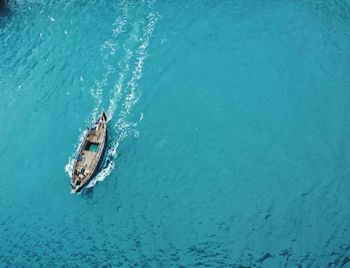 High angle view of boat in sea