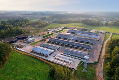 High angle view of agricultural field against sky