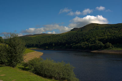 Scenic view of lake by trees against sky