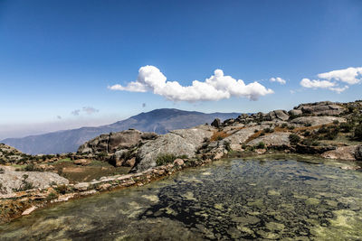 Scenic view of landscape and mountains against sky