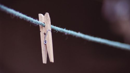 Close-up of clothespin on rope