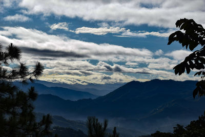 Low angle view of silhouette mountains against sky