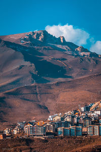 High angle view of buildings against sky