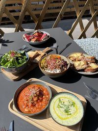 High angle view of food on table