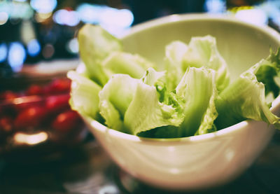 Close-up of salad in bowl on table